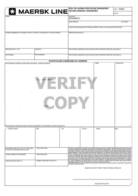 maersk bill of lading example